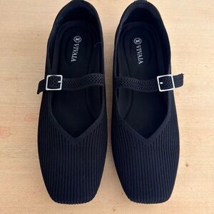 Vivaya Black Knit Mary Jane Flats